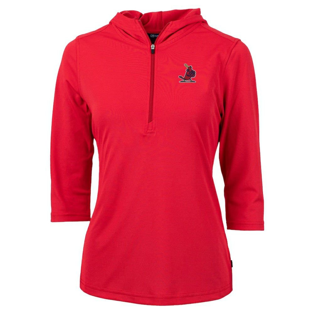 St. Louis Cardinals Cutter & Buck Women's Cooperstown Collection DryTec Virtue Eco Pique Recycled 3/4-Sleeve Half-Zip Pullover Hoodie | MLB On Sale