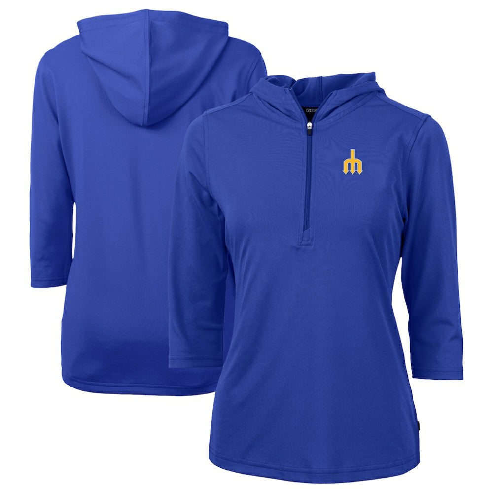 Seattle Mariners Cutter & Buck Women's  DryTec Virtue Eco Pique Recycled 3/4-Sleeve Half-Zip Pullover Hoodie | MLB For sale