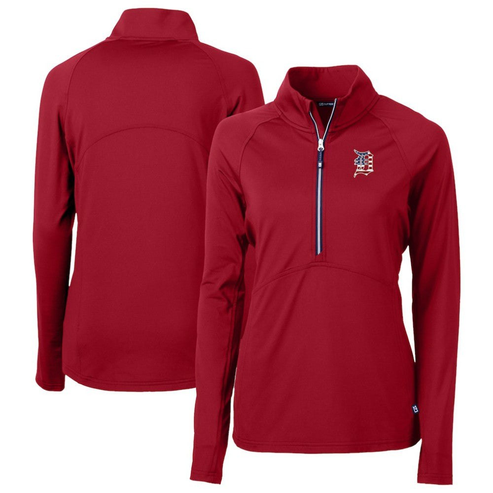 Detroit Tigers Cutter & Buck Women's Americana DryTec Adapt Eco Knit Stretch Recycled Raglan Half-Zip Top | MLB Outlet