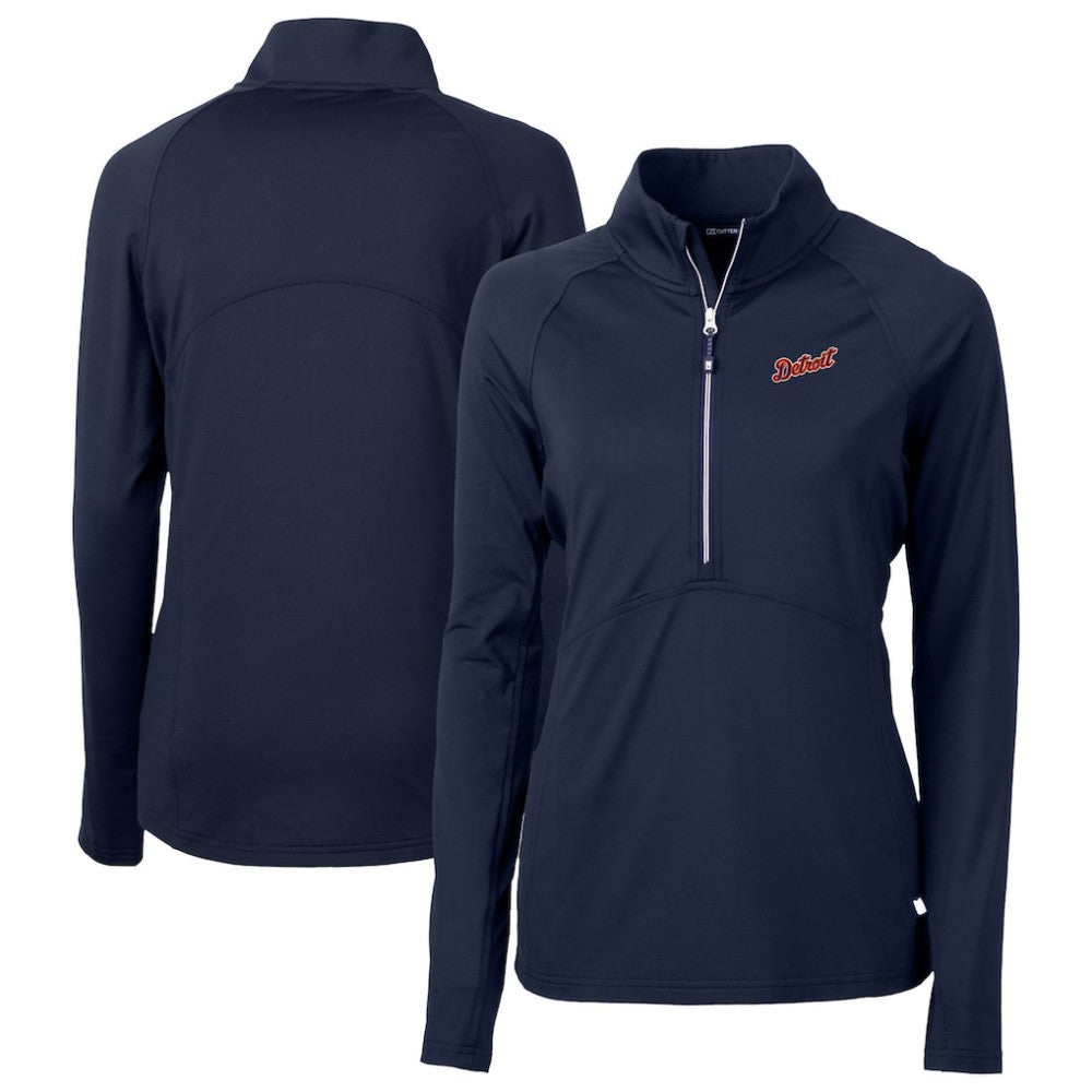 Detroit Tigers Cutter & Buck Women's  DryTec Adapt Eco Knit Stretch Recycled Raglan Half-Zip Top | MLB New
