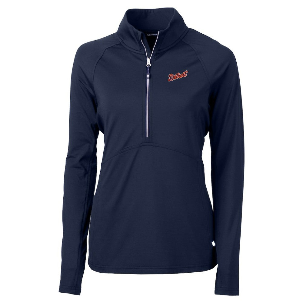 Detroit Tigers Cutter & Buck Women's  DryTec Adapt Eco Knit Stretch Recycled Raglan Half-Zip Top | MLB New