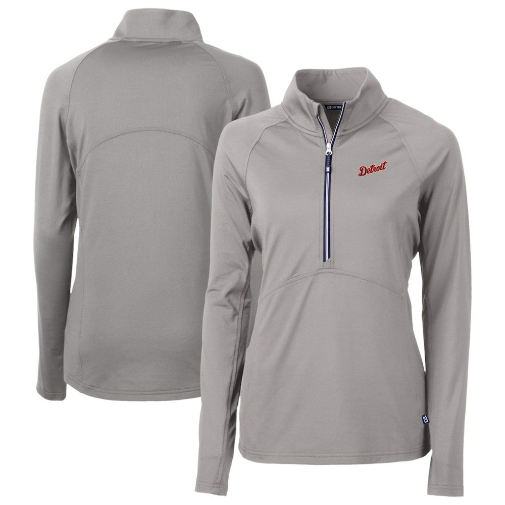Detroit Tigers Cutter & Buck Women's  DryTec Adapt Eco Knit Stretch Recycled Raglan Half-Zip Top | MLB New