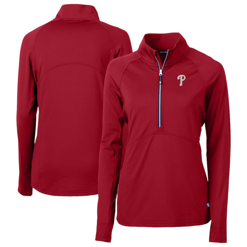 Philadelphia Phillies Cutter & Buck Women's  DryTec Adapt Eco Knit Stretch Recycled Raglan Half-Zip Top | MLB Sale