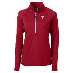 Philadelphia Phillies Cutter & Buck Women's  DryTec Adapt Eco Knit Stretch Recycled Raglan Half-Zip Top | MLB Sale