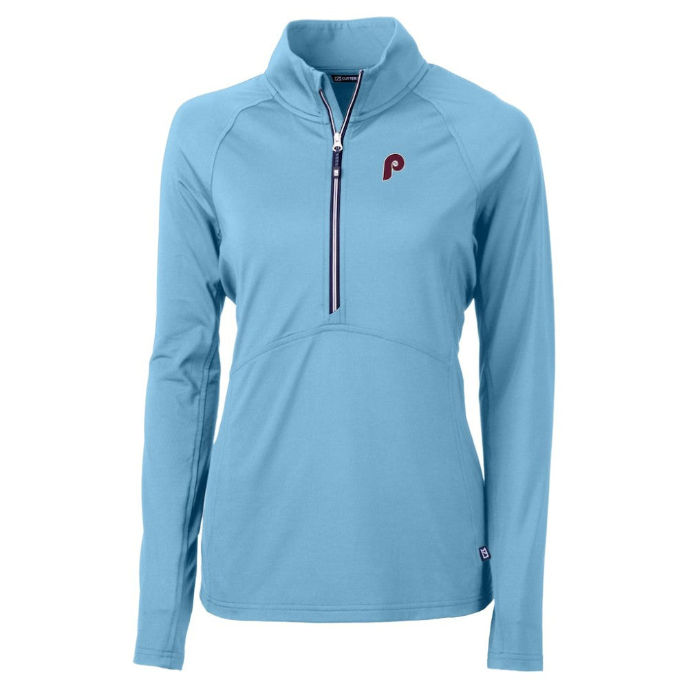 Philadelphia Phillies Cutter & Buck Women's Cooperstown Collection DryTec Adapt Eco Knit Stretch Recycled Raglan Half-Zip Top | MLB Shop