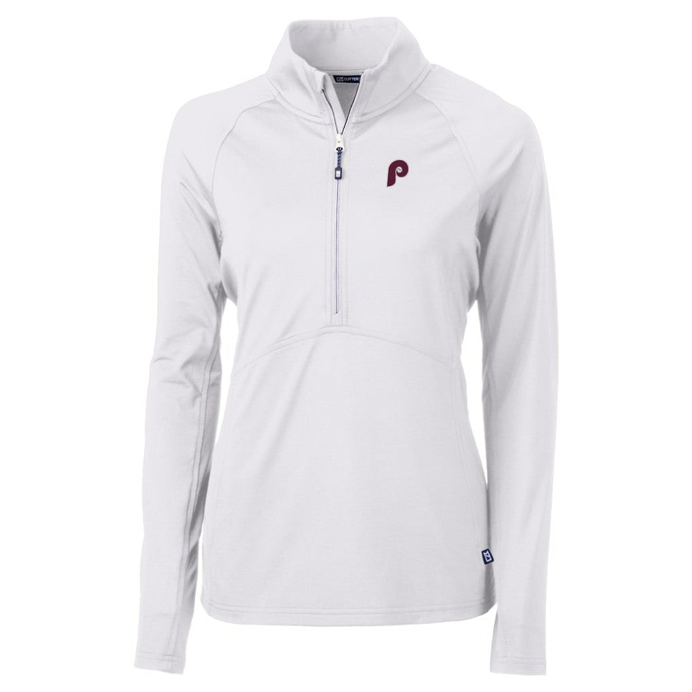 Philadelphia Phillies Cutter & Buck Women's Cooperstown Collection DryTec Adapt Eco Knit Stretch Recycled Raglan Half-Zip Top | MLB New