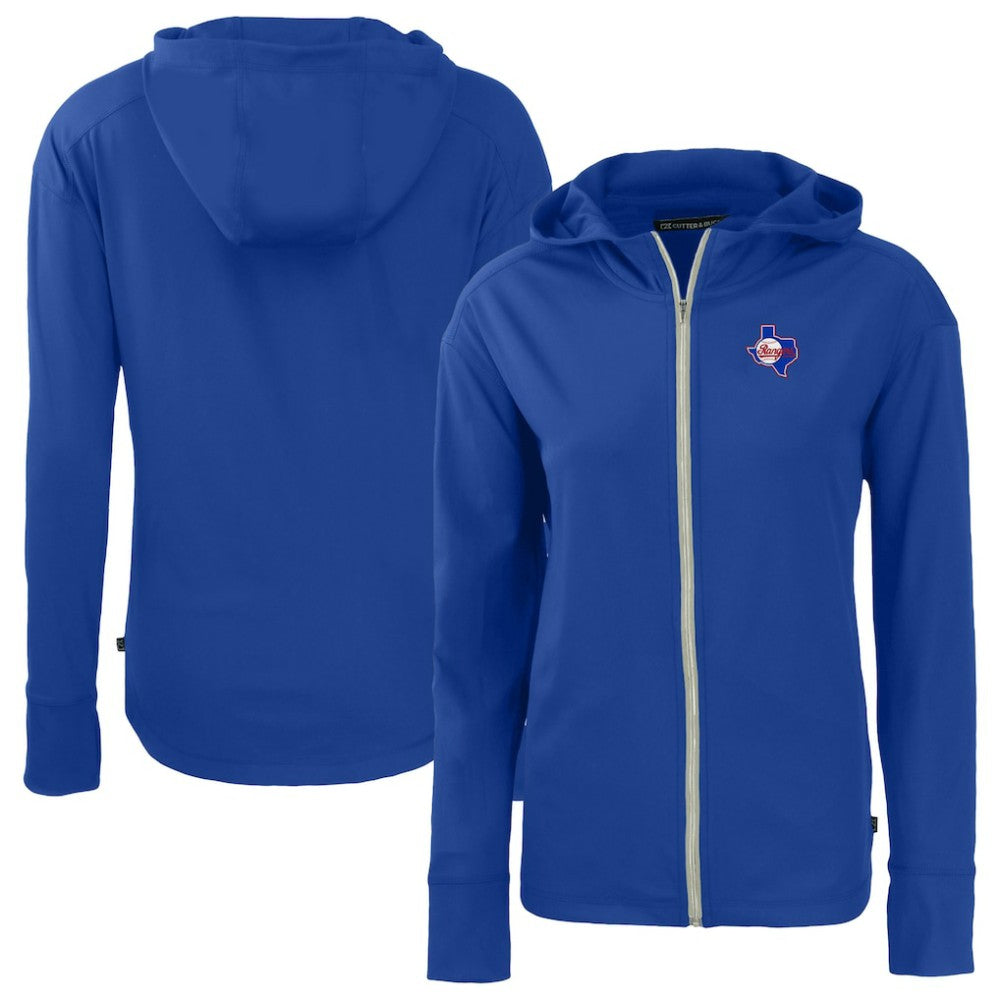 Texas Rangers Cutter & Buck Women's Cooperstown Collection Daybreak Eco Recycled Full-Zip Hoodie Jacket | MLB Discount