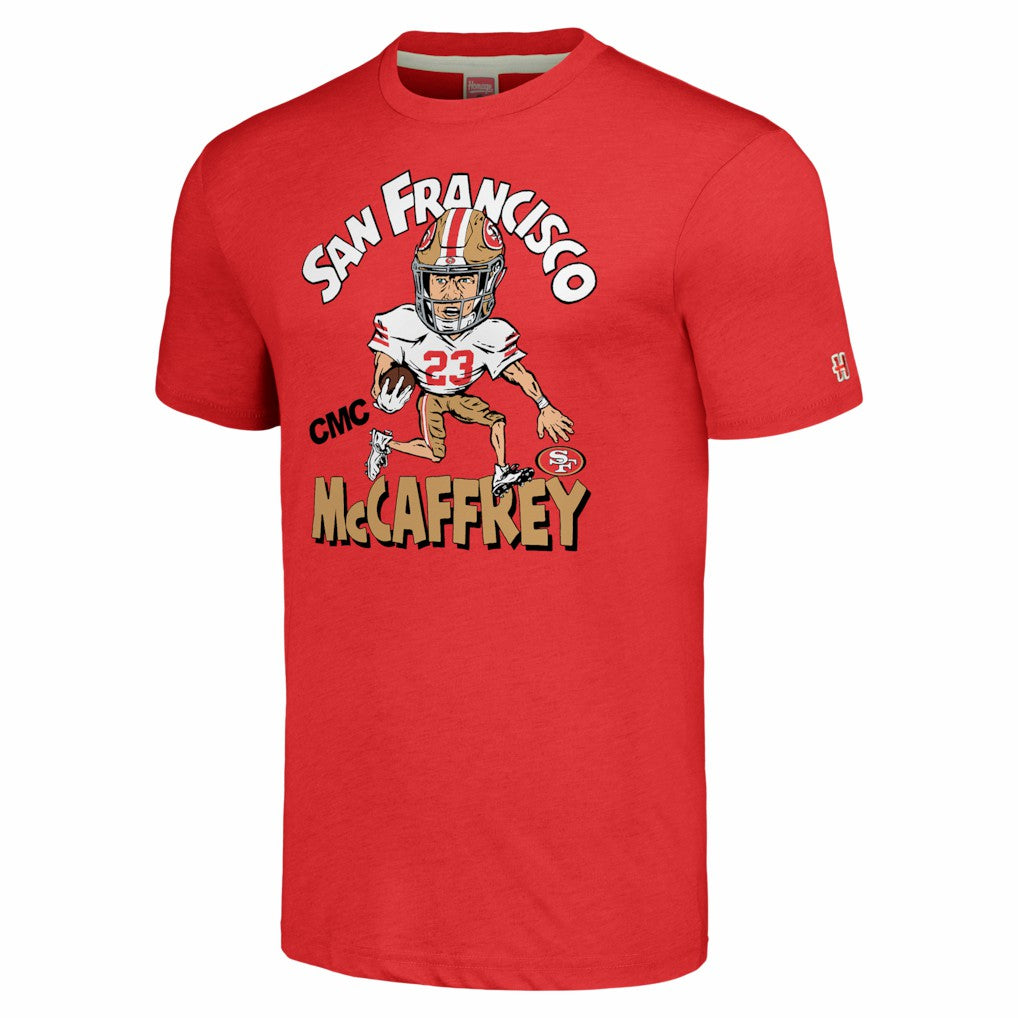 San Francisco 49ers  Christian McCaffrey  Homage Unisex Caricature Player Tri-Blend T-Shirt