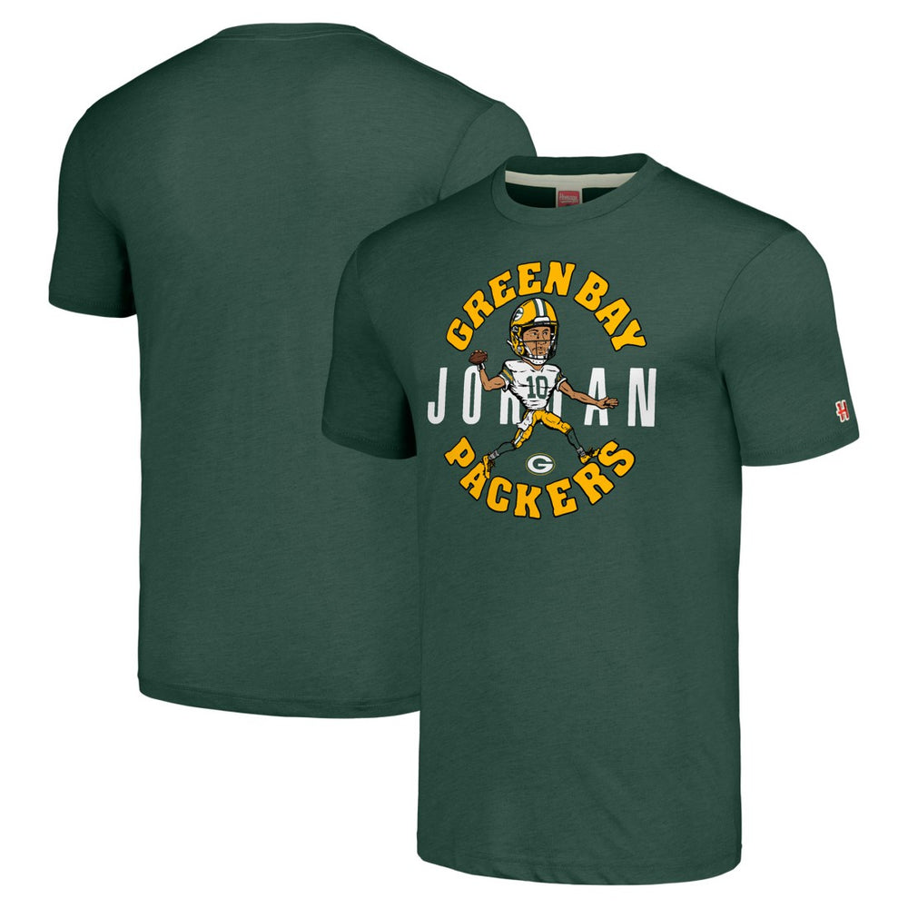 Green Bay Packers  Jordan Love  Homage Unisex Caricature Player Tri-Blend T-Shirt