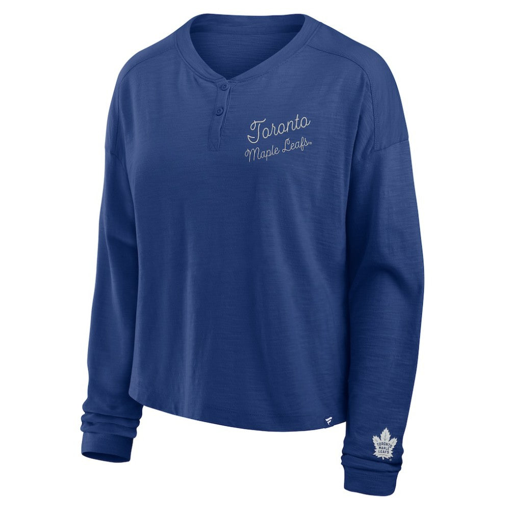 Toronto Maple Leafs Fanatics Women's Oversized All Out Effort Long Sleeve Henley T-Shirt Sale