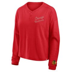 Chicago Blackhawks Fanatics Women's Oversized All Out Effort Long Sleeve Henley T-Shirt On Sale