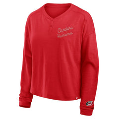 Carolina Hurricanes Fanatics Women's Oversized All Out Effort Long Sleeve Henley T-Shirt For Sale