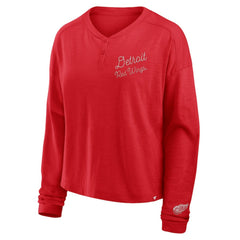 Detroit Red Wings Fanatics Women's Oversized All Out Effort Long Sleeve Henley T-Shirt Outlet