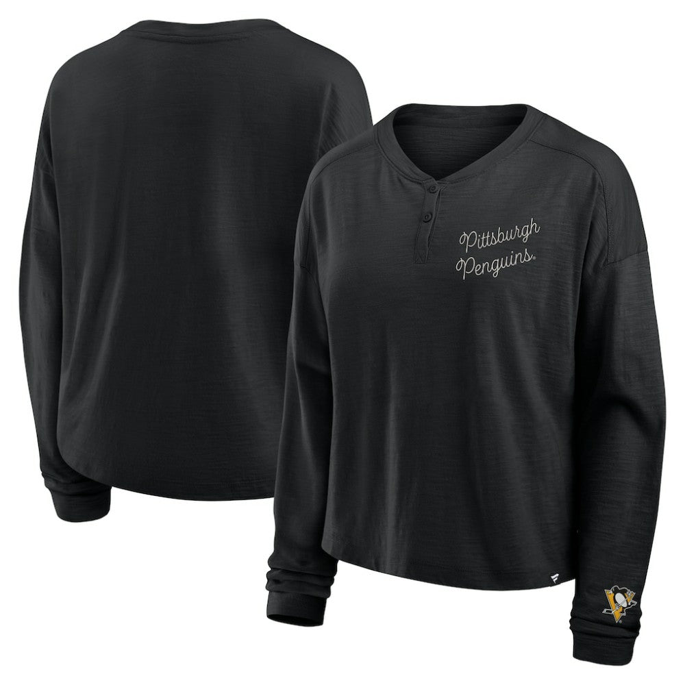 Pittsburgh Penguins Fanatics Women's Oversized All Out Effort Long Sleeve Henley T-Shirt Online