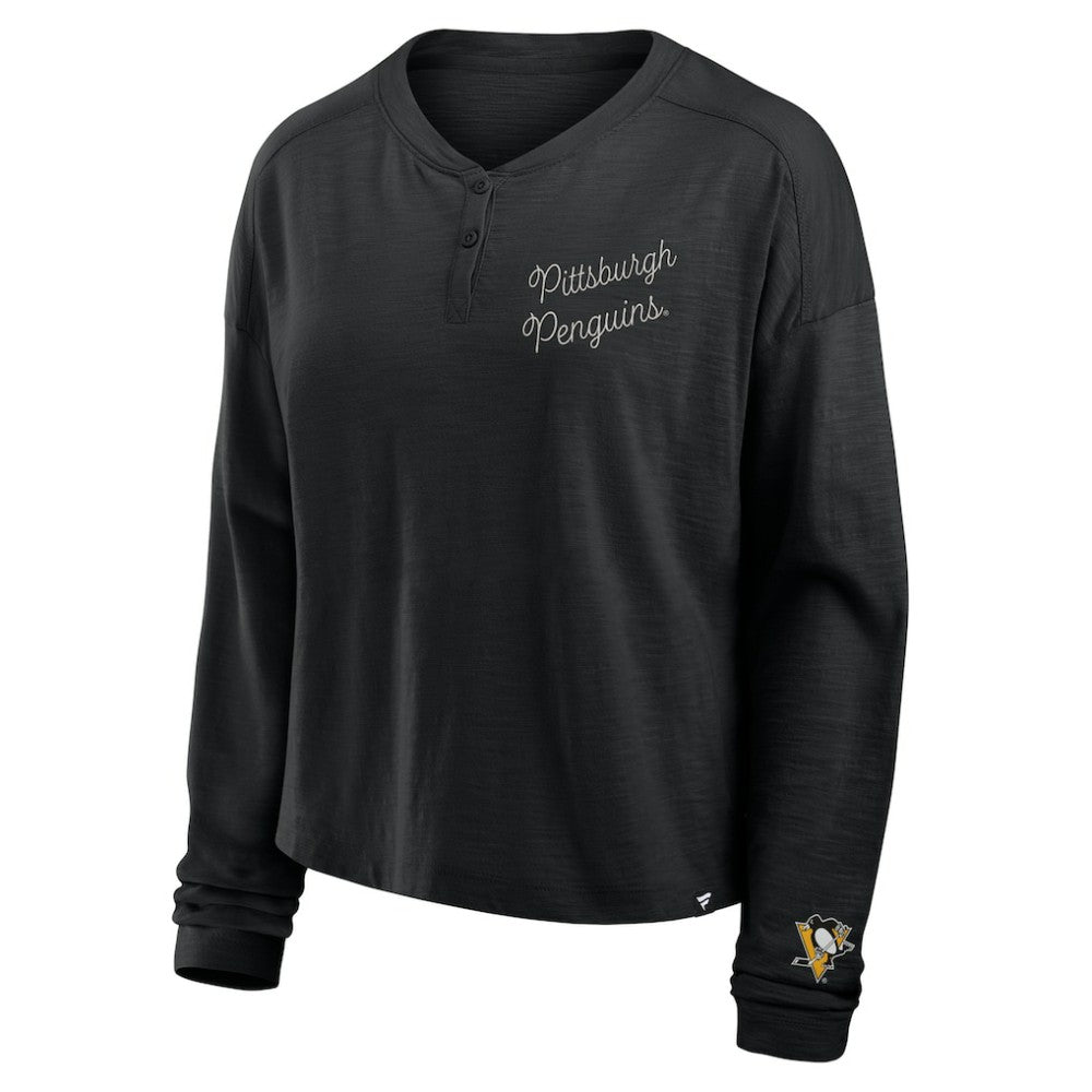 Pittsburgh Penguins Fanatics Women's Oversized All Out Effort Long Sleeve Henley T-Shirt Online