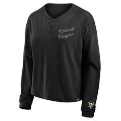 Pittsburgh Penguins Fanatics Women's Oversized All Out Effort Long Sleeve Henley T-Shirt Online