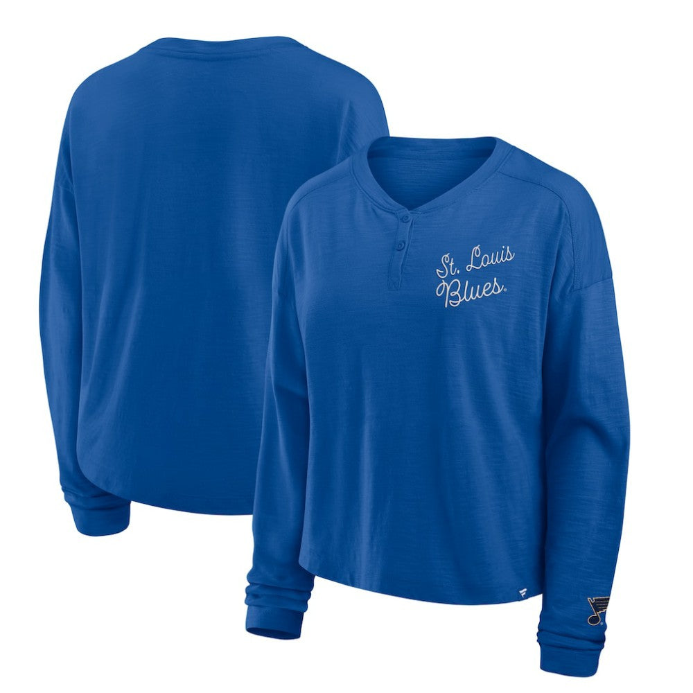 St. Louis Blues Fanatics Women's Oversized All Out Effort Long Sleeve Henley T-Shirt On Sale