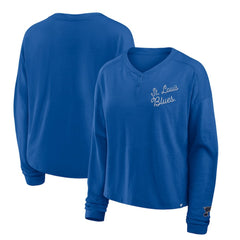 St. Louis Blues Fanatics Women's Oversized All Out Effort Long Sleeve Henley T-Shirt On Sale