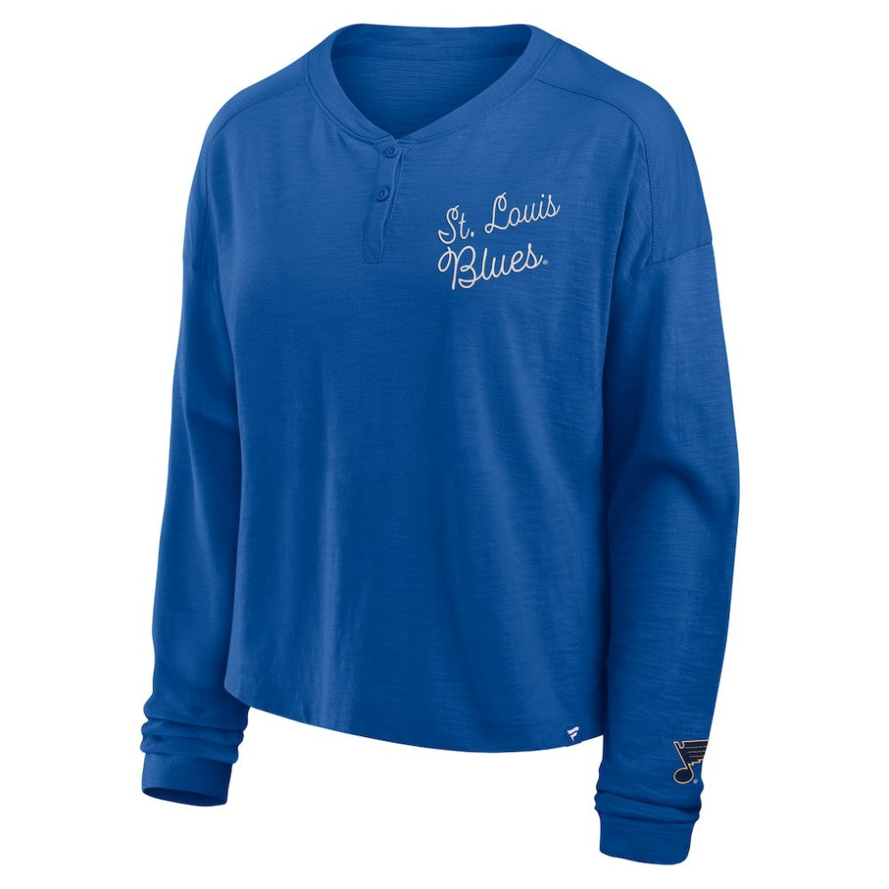 St. Louis Blues Fanatics Women's Oversized All Out Effort Long Sleeve Henley T-Shirt On Sale