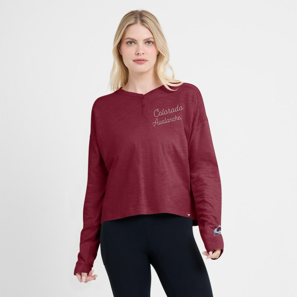 Colorado Avalanche Fanatics Women's Oversized All Out Effort Long Sleeve Henley T-Shirt Sale