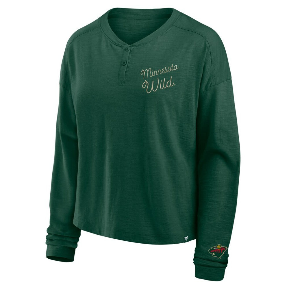 Minnesota Wild Fanatics Women's Oversized All Out Effort Long Sleeve Henley T-Shirt On Sale