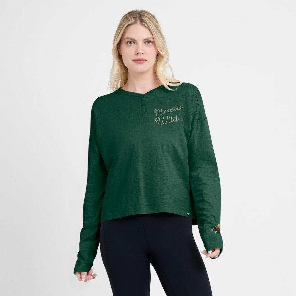 Minnesota Wild Fanatics Women's Oversized All Out Effort Long Sleeve Henley T-Shirt On Sale