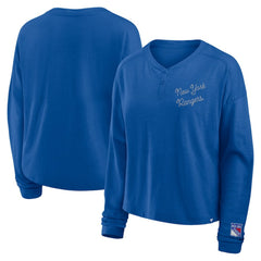 New York Rangers Fanatics Women's Oversized All Out Effort Long Sleeve Henley T-Shirt Sale