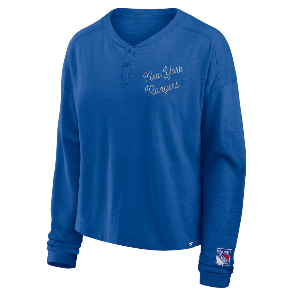 New York Rangers Fanatics Women's Oversized All Out Effort Long Sleeve Henley T-Shirt Sale