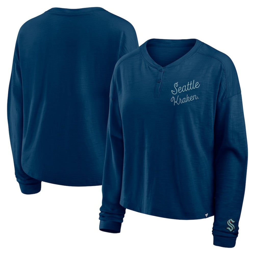 Seattle Kraken Fanatics Women's Oversized All Out Effort Long Sleeve Henley T-Shirt Discount