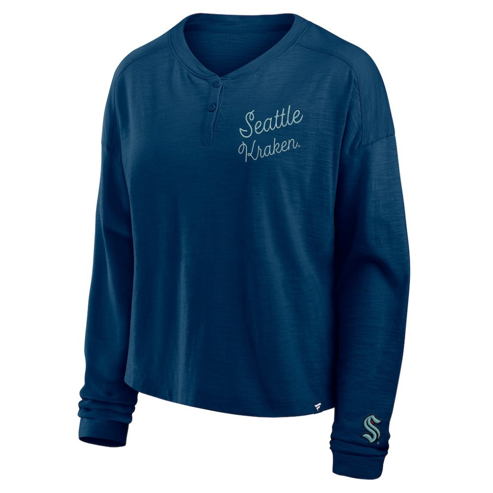 Seattle Kraken Fanatics Women's Oversized All Out Effort Long Sleeve Henley T-Shirt Discount