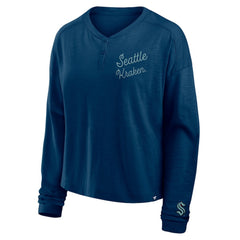 Seattle Kraken Fanatics Women's Oversized All Out Effort Long Sleeve Henley T-Shirt Discount