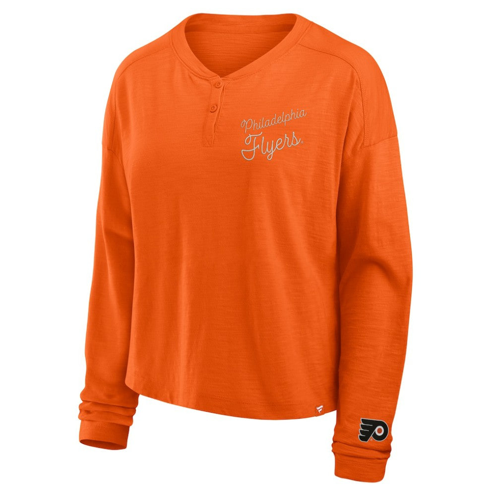 Philadelphia Flyers Fanatics Women's Oversized All Out Effort Long Sleeve Henley T-Shirt Online