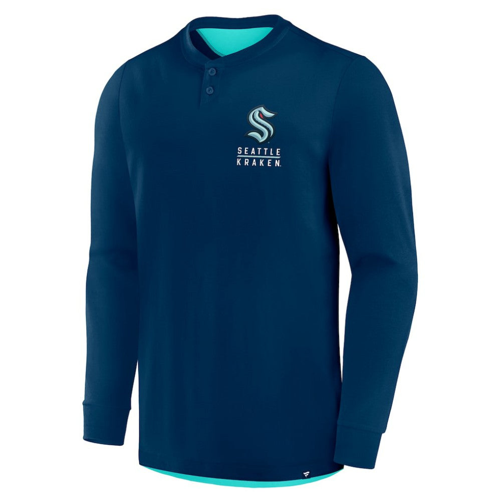 Seattle Kraken Fanatics Adrenaline Push Long Sleeve Henley Shirt Outlet