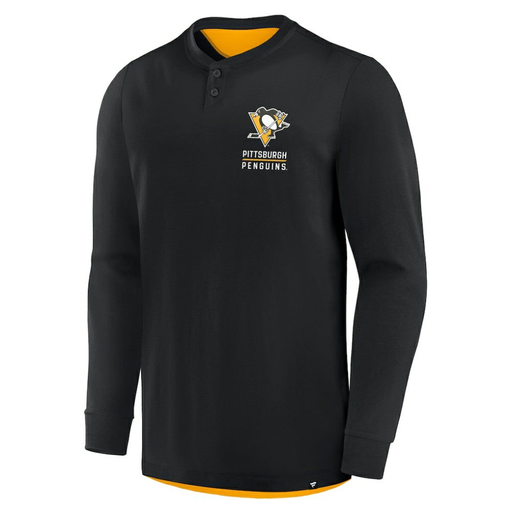 Pittsburgh Penguins Fanatics Adrenaline Push Long Sleeve Henley Shirt For Sale