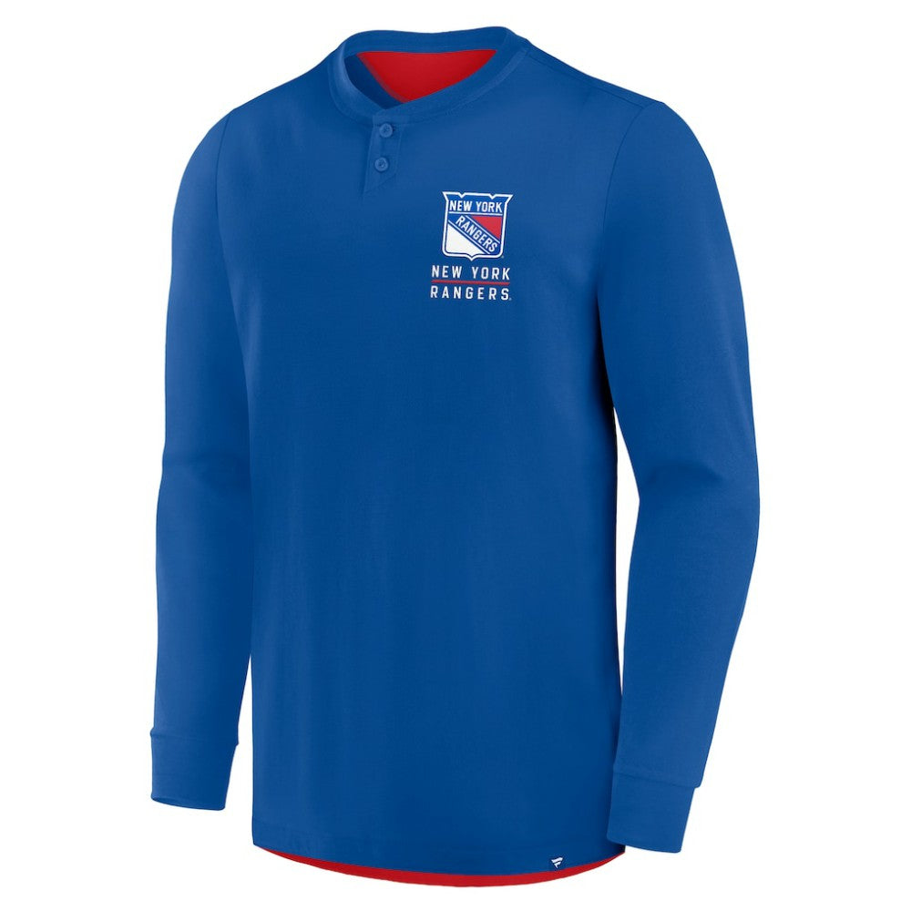 New York Rangers Fanatics Adrenaline Push Long Sleeve Henley Shirt Outlet