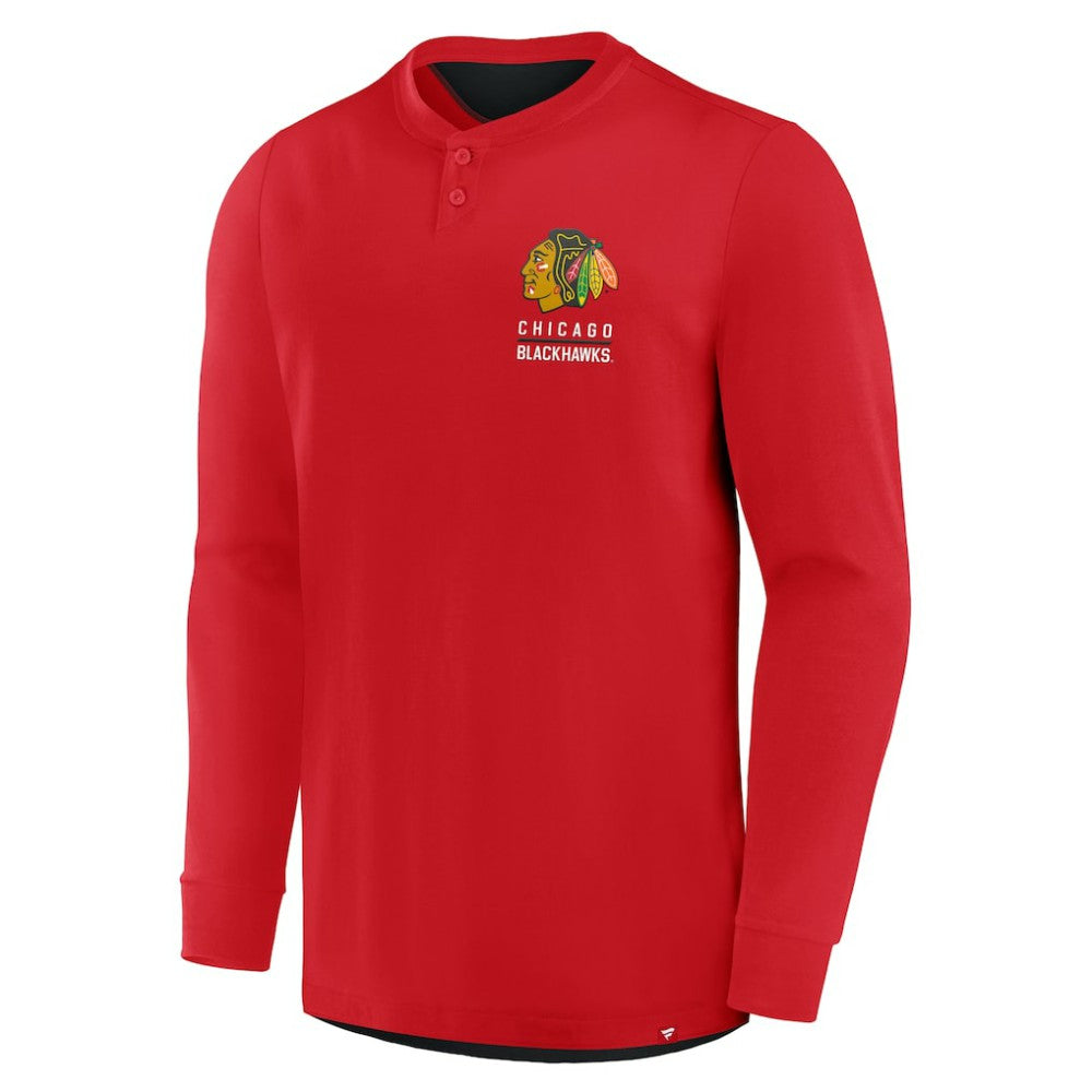 Chicago Blackhawks Fanatics Adrenaline Push Long Sleeve Henley Shirt Outlet