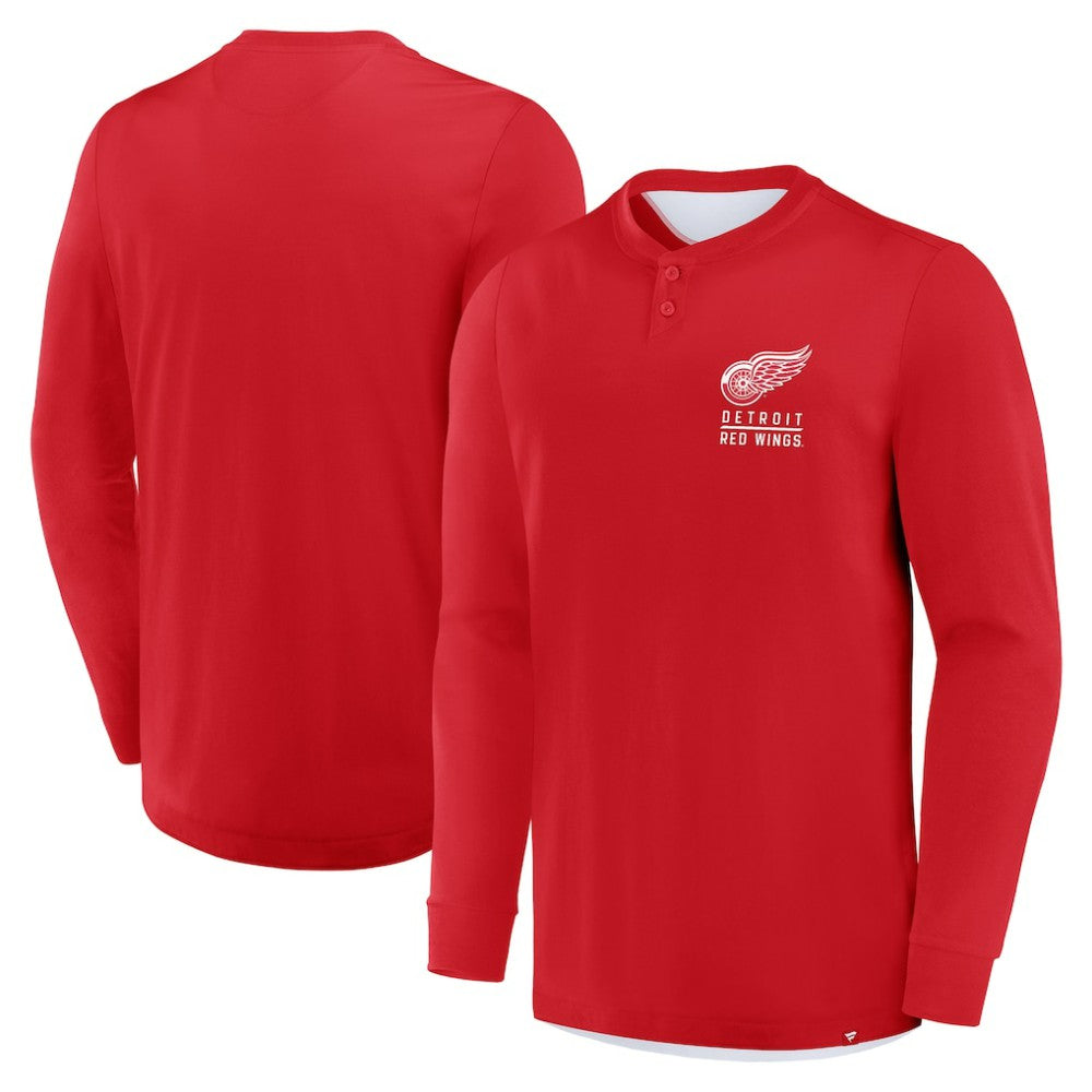 Detroit Red Wings Fanatics Adrenaline Push Long Sleeve Henley Shirt On Sale