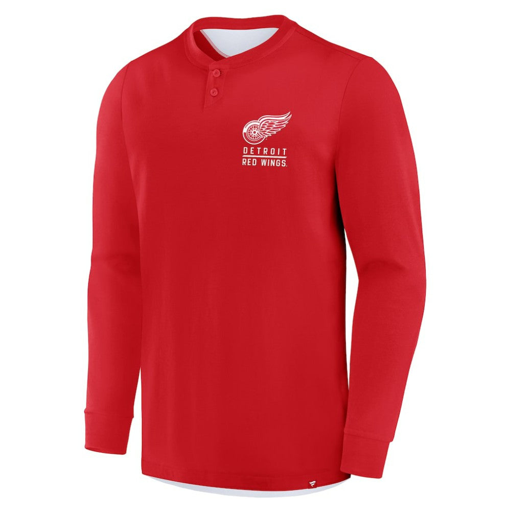 Detroit Red Wings Fanatics Adrenaline Push Long Sleeve Henley Shirt On Sale