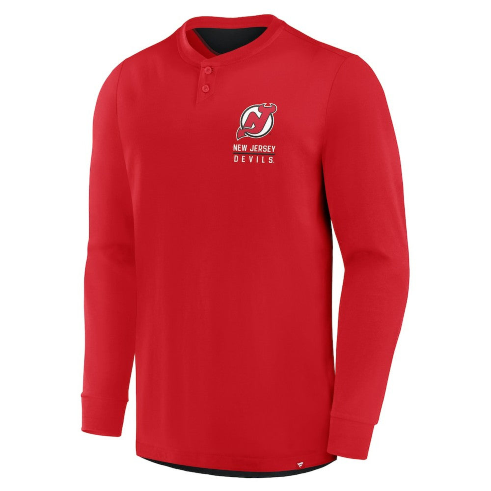 New Jersey Devils Fanatics Adrenaline Push Long Sleeve Henley Shirt On Sale