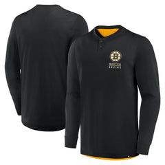 Boston Bruins Fanatics Adrenaline Push Long Sleeve Henley Shirt Sale