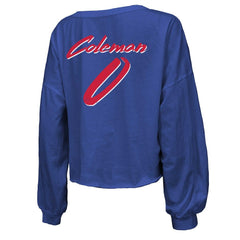 Buffalo Bills  Keon Coleman  Majestic Threads Women's Name & Number Off-Shoulder Script Cropped Long Sleeve V-Neck T-Shirt