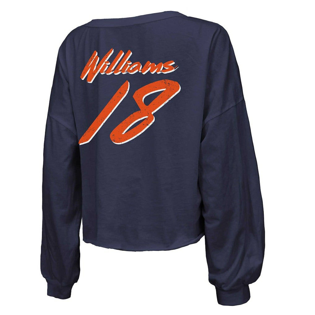 Chicago Bears  Caleb Williams  Majestic Threads Women's Name & Number Off-Shoulder Script Cropped Long Sleeve Relaxed V-Neck T-Shirt