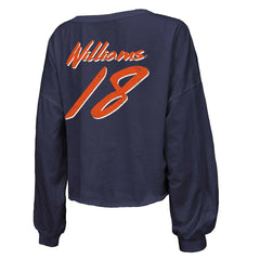 Chicago Bears  Caleb Williams  Majestic Threads Women's Name & Number Off-Shoulder Script Cropped Long Sleeve Relaxed V-Neck T-Shirt