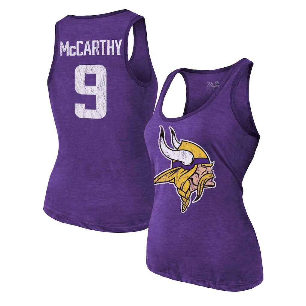 Minnesota Vikings  J.J. McCarthy  Majestic Threads Women's Name & Number Tri-Blend Scoop Neck Tank Top