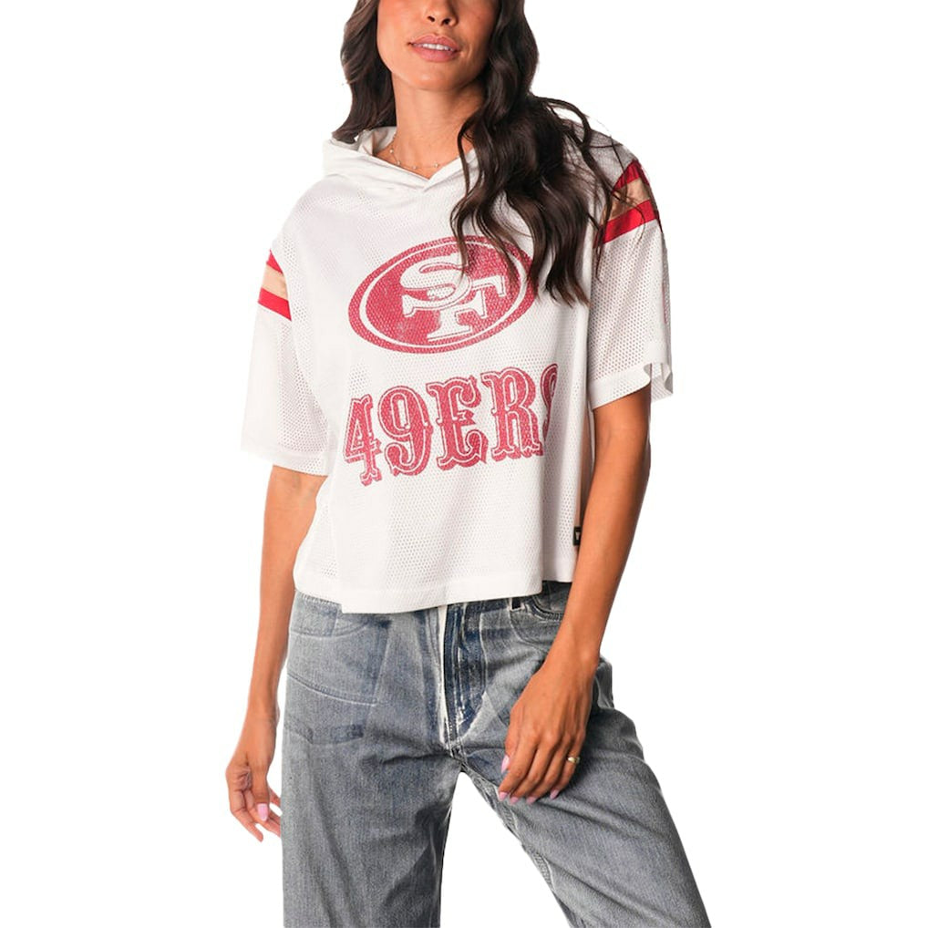 San Francisco 49ers  The Wild Collective Women's Mesh Short Sleeve Hoodie T-Shirt