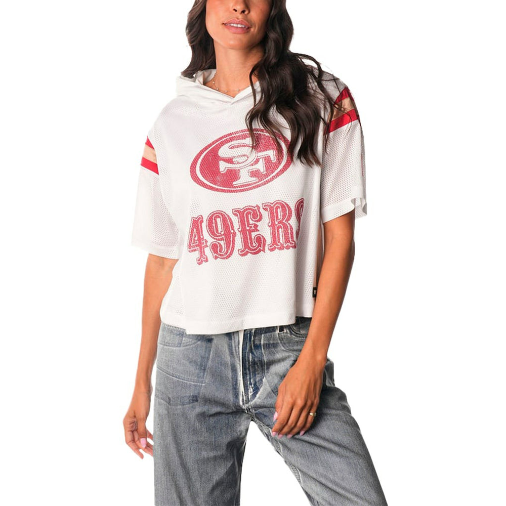 San Francisco 49ers  The Wild Collective Women's Mesh Short Sleeve Hoodie T-Shirt