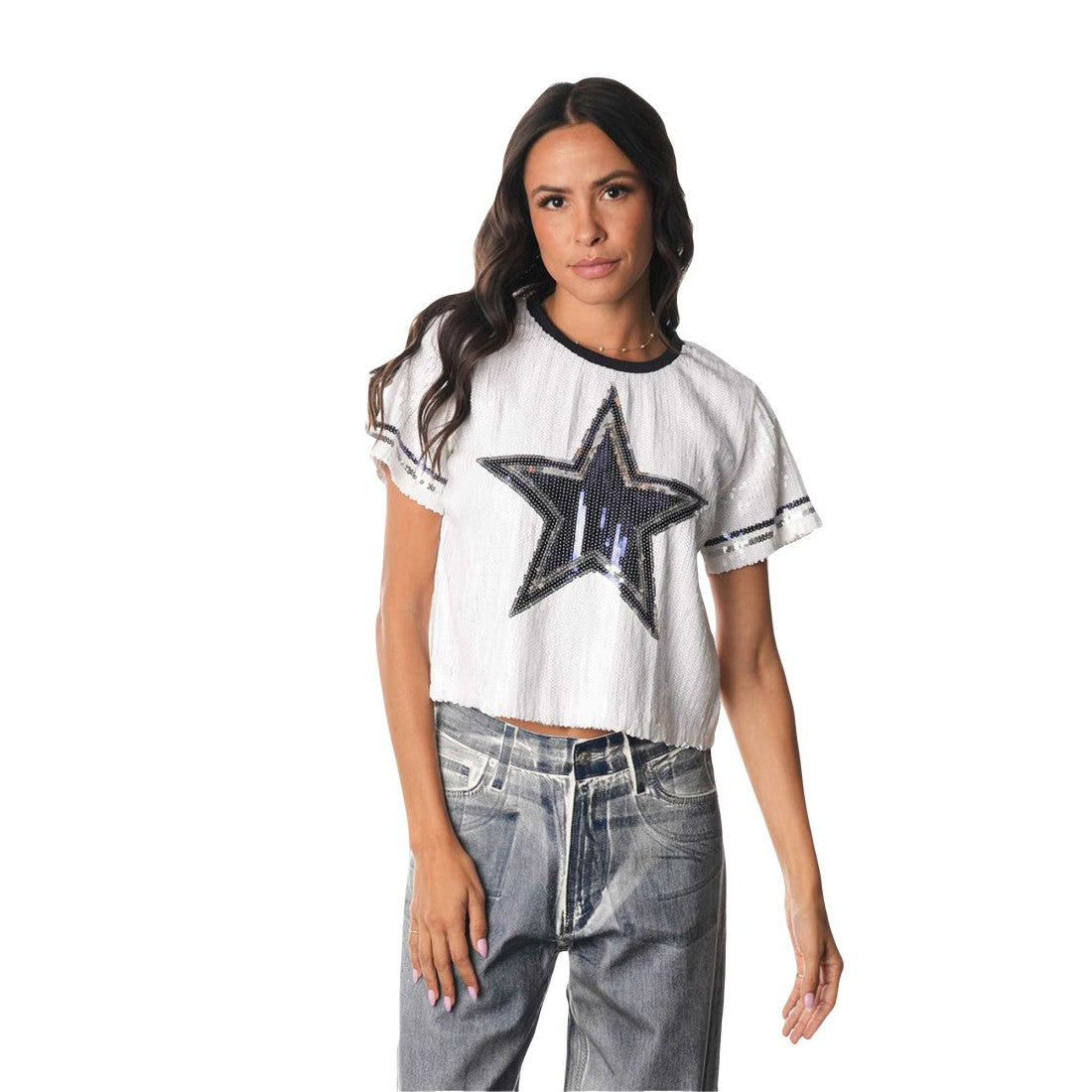 Dallas Cowboys  The Wild Collective Women's Sequin Cropped T-Shirt