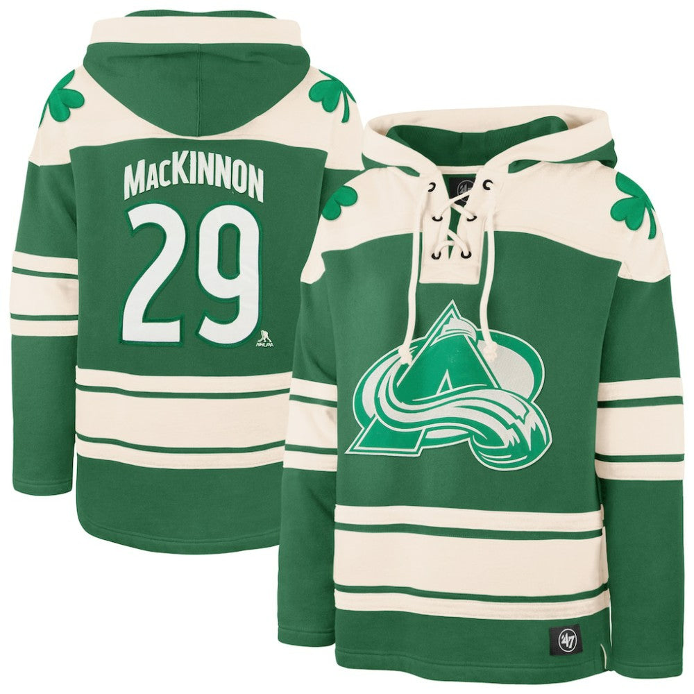 Nathan MacKinnon Colorado Avalanche '47 St. Patrick's Day Player Name & Number Lacer Pullover Hoodie Online