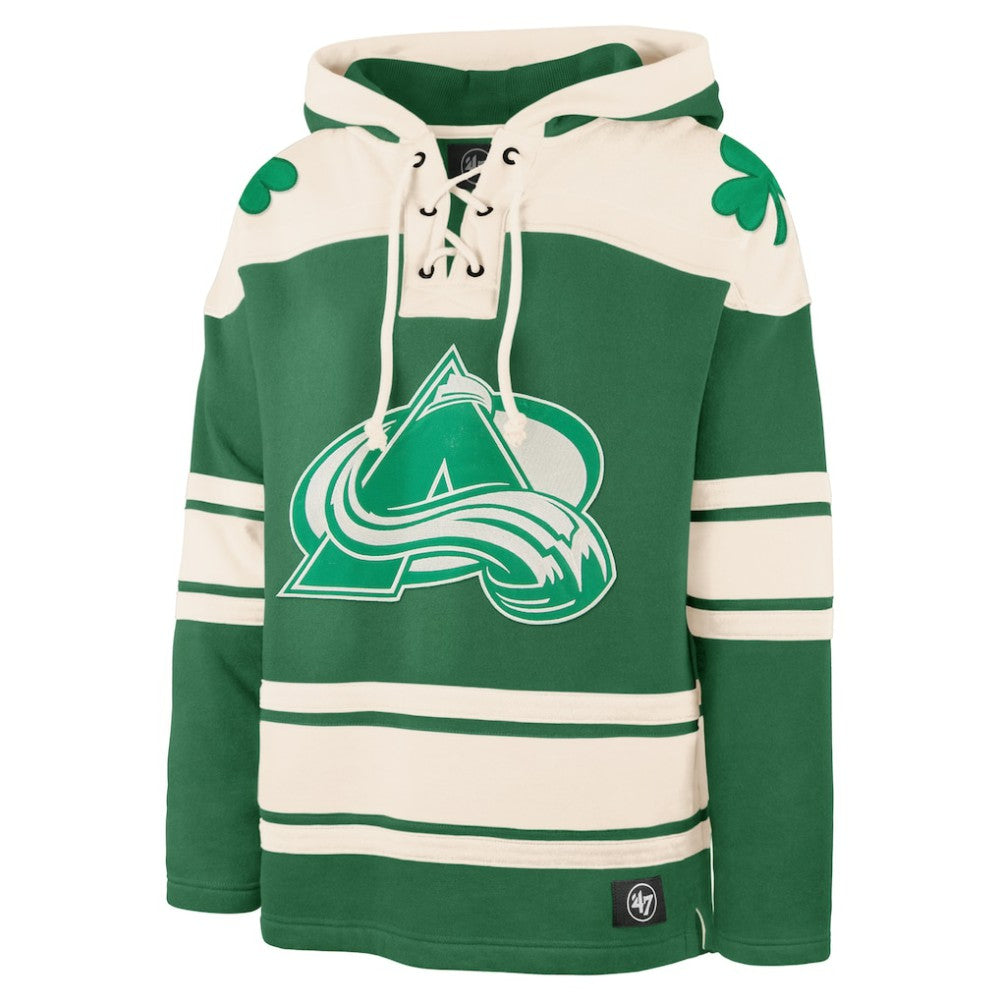 Nathan MacKinnon Colorado Avalanche '47 St. Patrick's Day Player Name & Number Lacer Pullover Hoodie Online