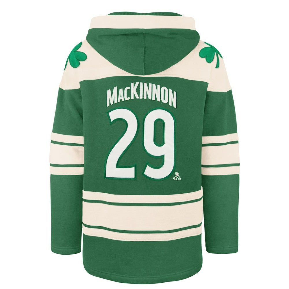 Nathan MacKinnon Colorado Avalanche '47 St. Patrick's Day Player Name & Number Lacer Pullover Hoodie Online